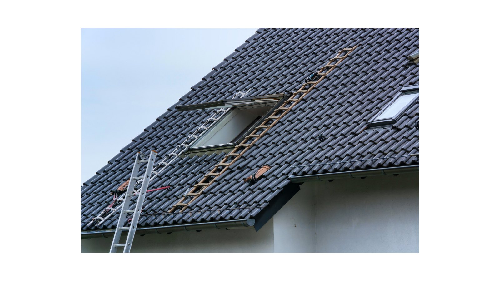 Tiled Canberra roof with skylights and access ladder ready for inspection